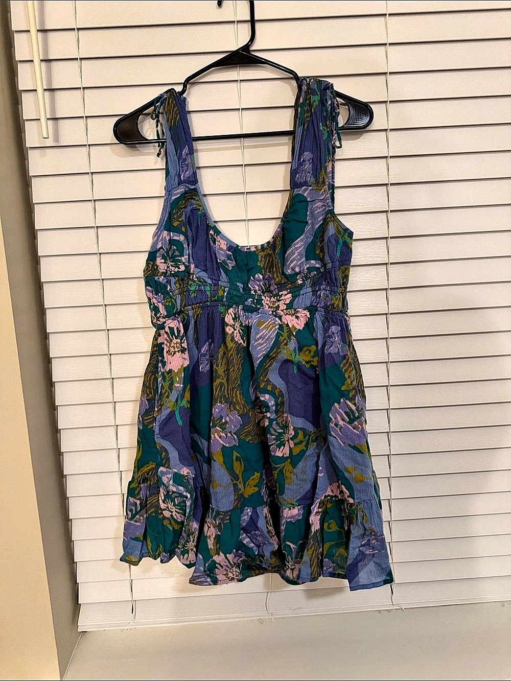 Free People Floral Mini Dress in Blue & Green Size Medium